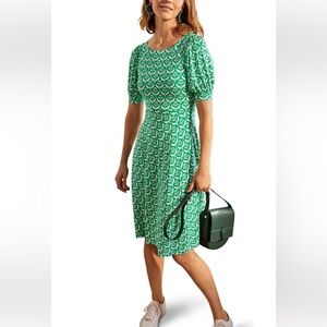 Anthropologie BODEN Green Floral Short Sleeve Roberta Jersey Dress